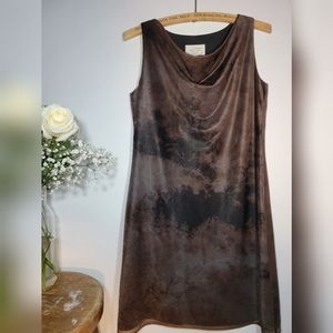 SEXY brown faux cowhide leather look. Mini dress. cowl neck. Sz.6.